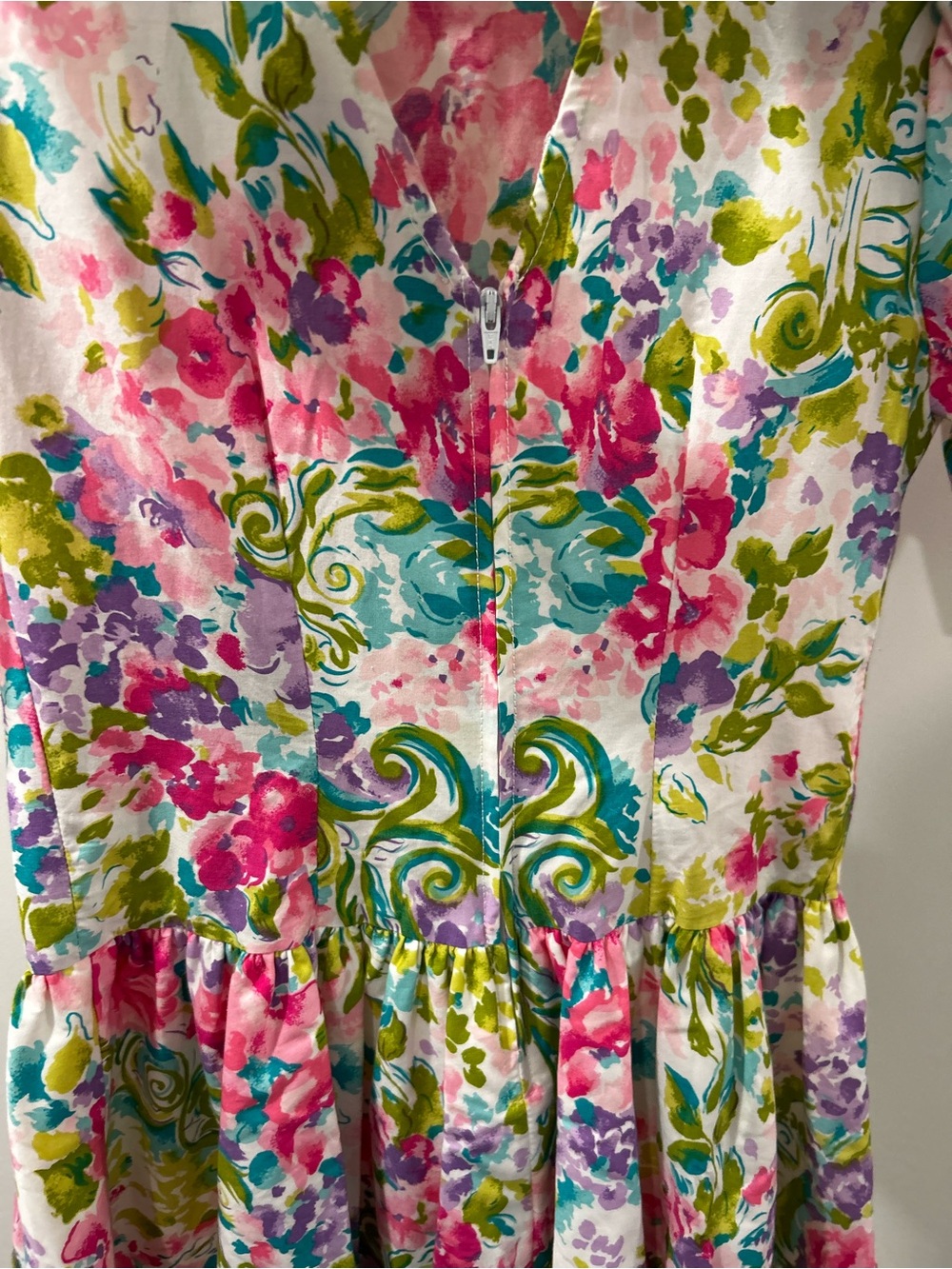 Vintage Manhattan 80s Floral Dress 🇨🇦 Girls Size 12 Scalloped Neck - Picture 9 of 15